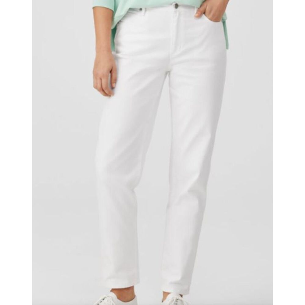 Eileen Fisher White Organic Cotton Stretch Straight Ankle Jeans PM Petite